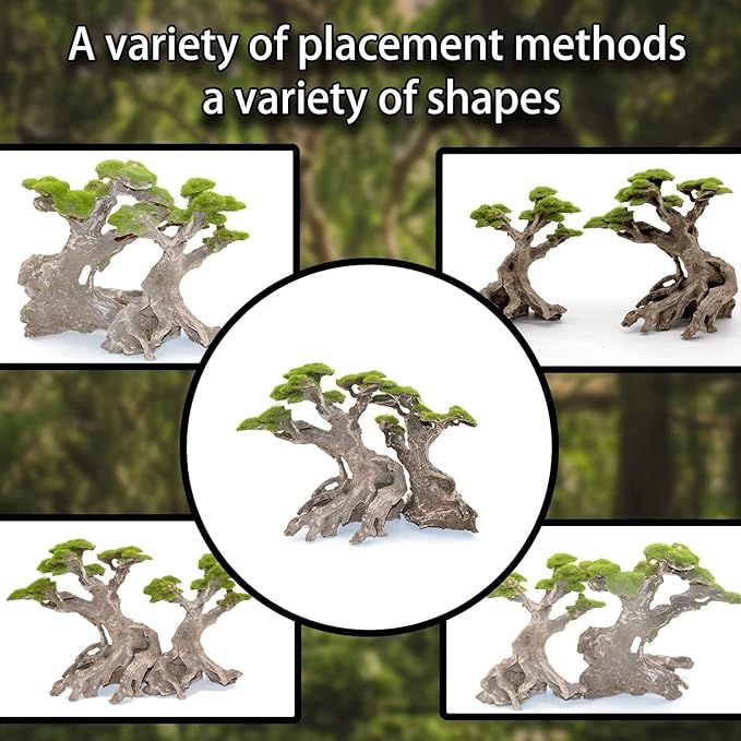 Novelsite Fish Tank Decorations - Large Bonsai Trees with Faux Moss- Aquarium Rocks Aquascaping- Made of Sandstone 17" x 8.6" x 5" Enhance Aquatic Landscape with Realistic Natural Look