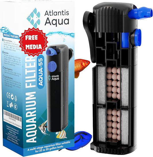 20 Gallon Fish Tank Filter up to 55 Gallons | Quiet Fish Tank Filter | Crystal Clear Water | Turtle Tank Filter | Submersible Aquarium Filter, Filter for Fish Tank, 50 Gallon Fish Tank Filter