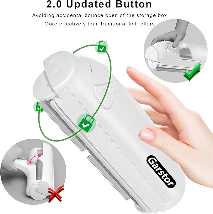 Pet Hair Remover Roller, Reusable Lint Roller for Pet Hair, Cat Dog Hair Remover for Furniture, Sofa, Carpet, Bedding, Self Clean Lint Remover-White Body Grey Silicion