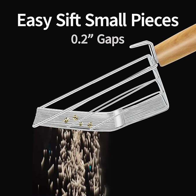 UFECODO Fast Sifting Cat Litter Scoop with Holder Stand, 2 Widths of Slots Stainless Steel Poop Scooper with Ergonomic Wood Handle, Heavy Duty and Easy Clean