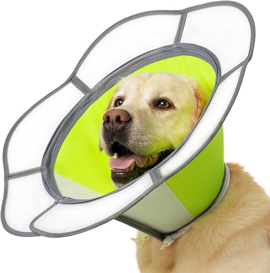 Soft Dog Cone Collar After Surgery Recovery,Adjustable E-Collar with Removable Shield,Lightweight,Breathable Anti-Licking Protective Cone for Large,Medium,Small Pets (Neon Green, L (Neck:15.5''-19''))