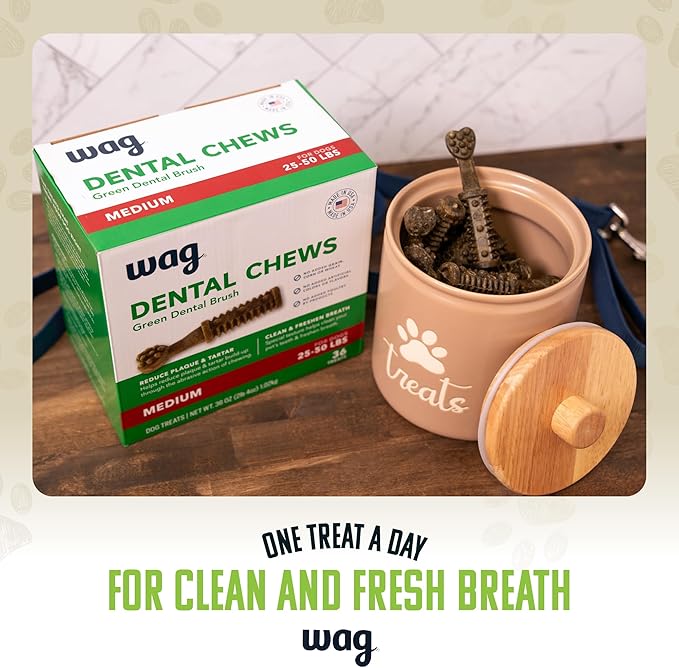 Amazon Brand - Wag Dental Dog Treats to Help Clean Teeth & Freshen Breath Tiny, 2.25 pounds, Unflavored - 130 Count, Pack of 1