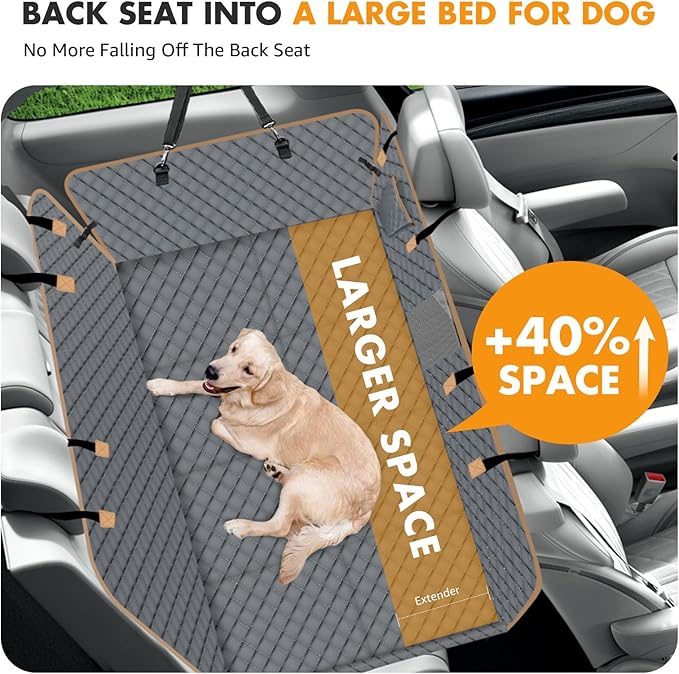 Dog Car Seat Cover for Back Seat, Larger Dog Car Bed Cover with Strong Bottom, Car Back Seat Extender Hammock for Car SUV Truck Grey