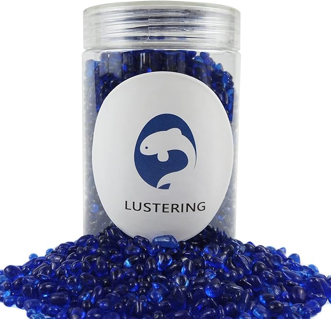 Lustering Decorative Round Glass Marbles and Pebbles - Glass Gems for Fire Pit Crafts, Resin Art, Vase Filler, Fish Tank, Aquarium Decoration - 3-6mm, 1-Pound Cobalt Blue