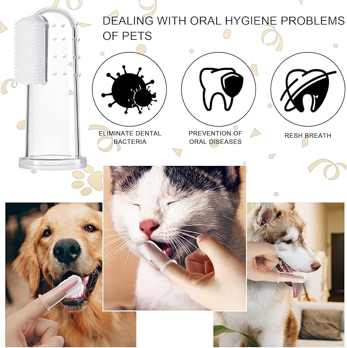 BLMHTWO 5 Pieces Dog Tooth Brushing Kit Finger Toothbrush for Dogs Cat Puppy Toothbrushs with Silicone Bristles and 16 Round Particles Thickened Silicone-Layer Transparent Dog Toothbrushs for All Pets