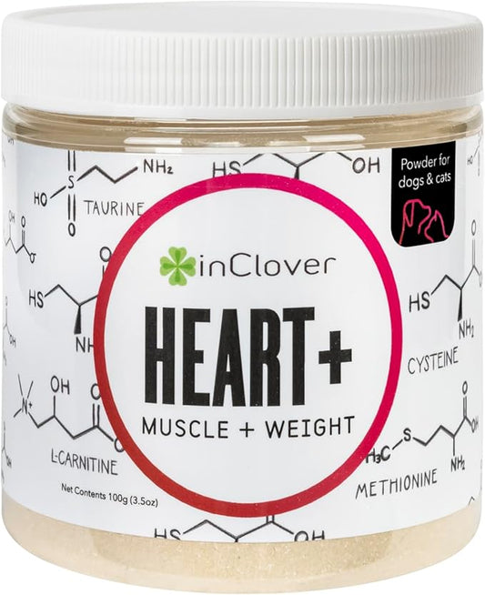 InClover Heart+ Dog and Cat Cardiac Health Supplement - Taurine Supplement for Dogs and Cats - Supports Heart & Immune Health, Pet Supplement for Weight Management & Senior Pet Health