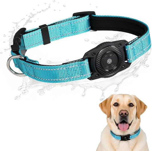 Air -Tag Dog Collar Waterproof Dog Air Tracker Chip for Apple Find My (iOS only) Reflective Strip Real Time Anti-Loss Tags Ultra-Durable GPS Pet Tracking Collar, Sky Blue M (12.4''-17.3'')