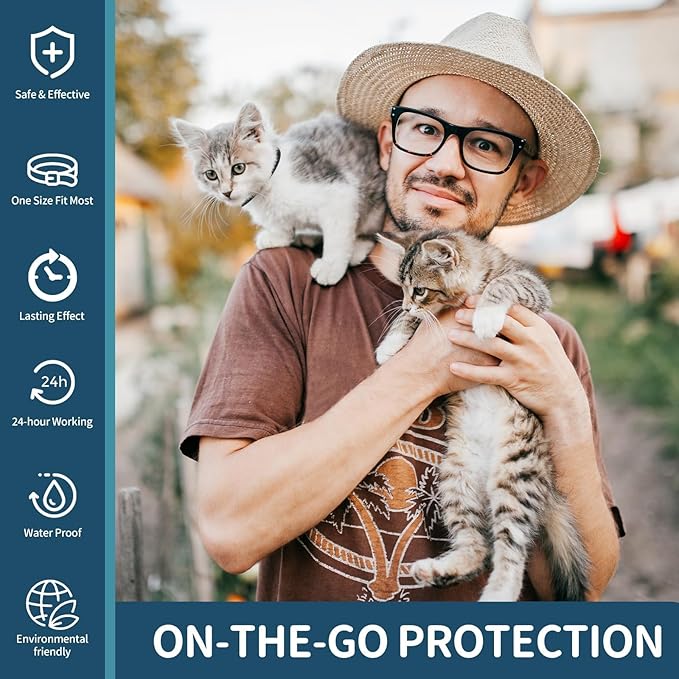 Flea and Tick Collar for Cats - 4 Pack, 32 Month Protection Treatment, Waterproof, Natural Prevention, Adjustable for Cats & Kittens (Black Grey)