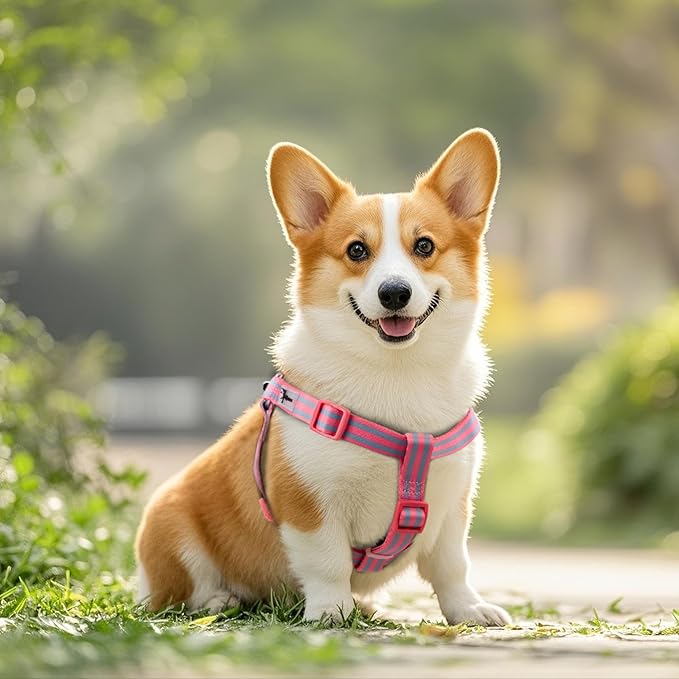 Stripe Step in Dog Harness for Small Dogs, Freedom Nylon Dog Halter Vests, Lightweight and Escape Proof Dog Harnesses, Quick Fits for Small Medium and Large Dogs, Pink XS