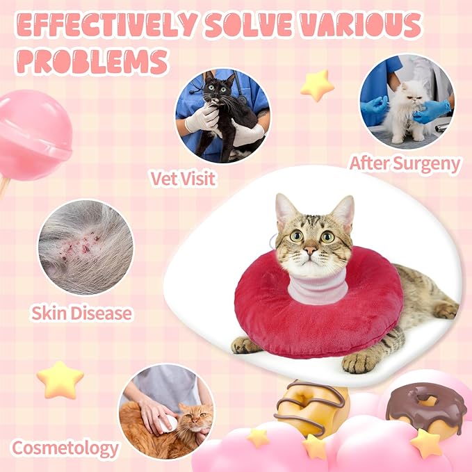 BRKURLEG Cat Cone Collar Soft, Cute Cat Recovery Cones, Soft Protective Pet Neck Cone, Adjustable Kitten Cones to Stop Licking, Pet Anti-Lick Wound Healing Elizabethan Collar, Pink, M