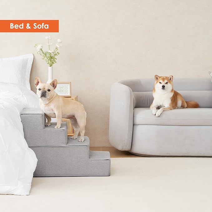 EHEYCIGA Dog Stairs for Bed 20" H, 4-Step Extra Wide Dog Steps for High Bed, Pet Steps for Small Dogs and Cats, Non-Slip Balanced Pet Ramp Indoor, Light Grey