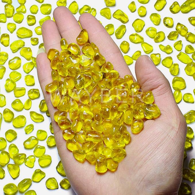WAYBER Glass Stones, 1Lb/460g Irregular Sea Glass Pebbles Non-Toxic Artificial Gemstones for Vase Filler/Terrarium Flowerpot Aquarium Turtle Tank Decoration/Handcraft Making, Yellow
