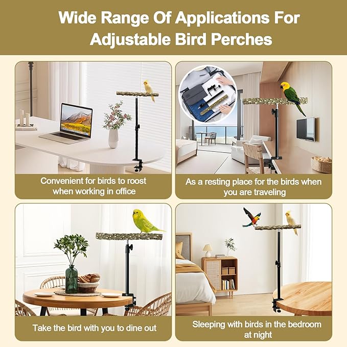 13-23 Inch Height Adjustable Desktop Bird Perch Pepper Wood Bird Training Perch Stand Parakeet Perches Indoor and Outdoor Parrot Stands for Small to Medium Bird