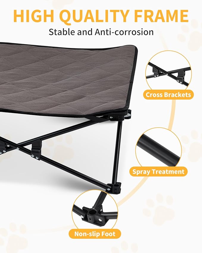 KingCamp Elevated Dog Bed for XL Dogs, Outdoor Raised Cooling Pet Cot Bed with Washable Breathable Mesh & No-Slip Feet Perfect for Camping, Backyard, Indoor Use (X-Large, Black)