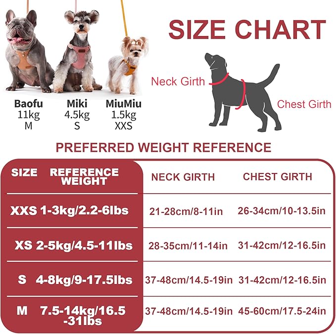 Puppytie No Pull Small Dog Harness with Multifunction Dog Leash,Lightweight Soft Adjustable No Choke Escape Proof Pet Harness Vest Pet Harness Vest,red Hawthorn,S