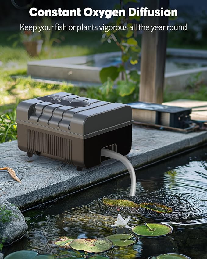 Pawfly Pond Air Pump Outdoor Oxygen Pump for Fish Koi Ponds 3000 to 10000 Gallons Adjustable Pond Garden Aerator Pump Kit with Airline Tubing Control Lever Valves Air Stones and Check Valves