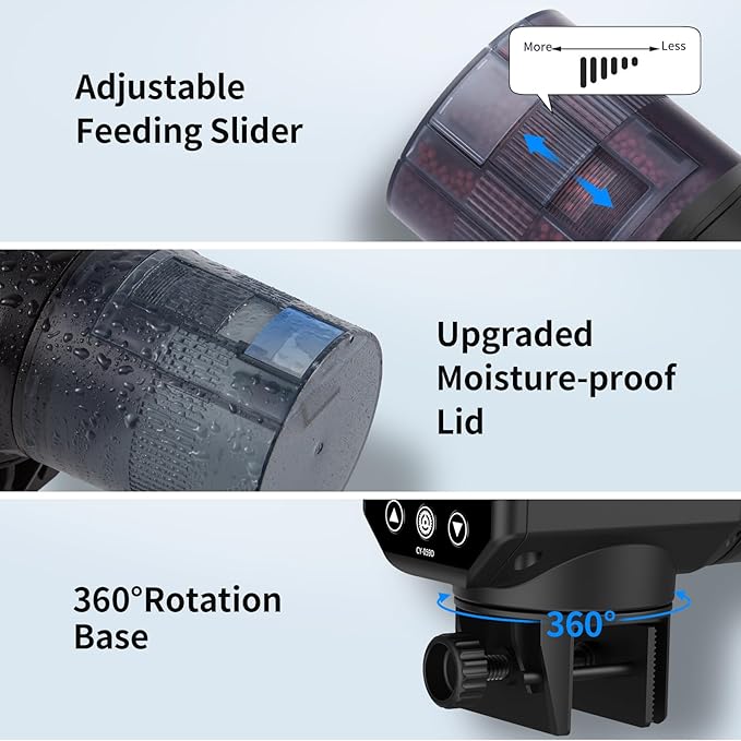 Automatic Fish Feeder Dispenser for Aquarium: Rechargeable Auto Feeders for Tank Turtle Pond Betta - 200ml Smart Food Feeding Timer Dispensers for Flake Pellet Vacation Weekend