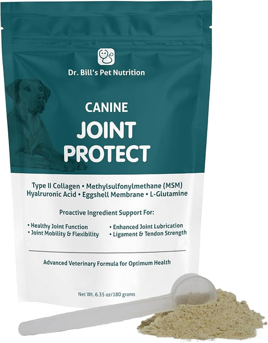 Dr. Bill’s Canine Joint Protect | Joint Support for Dogs | Pet Supplement for Ligament & Tendon Strength | Collagen Type II, Hyaluronic Acid, Eggshell Membrane and L-Glutamine