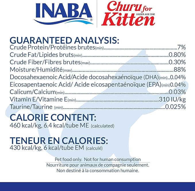 INABA Churu for Kittens, Grain-Free Creamy, Purée Lickable Cat Treats with DHA, EPA, Vitamin E & Taurine, 0.5 Ounces Each, 12 Tubes (4 per Pack), Tuna Recipe