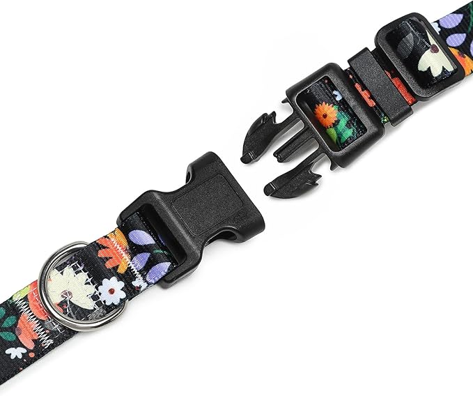 Mercano Adjustable Dog Collar - Special Design Patterns, Soft Nylon Comfortable Durable Pet Collar for Small Medium Large Dogs (M, Floral Orange)