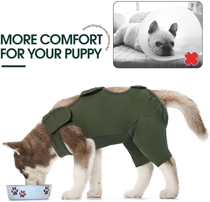 Kuoser Dog Surgery Recovery Suit, Thigh Wound Protective Sleeve for Dogs, Dog Recovery Sleeve for Female Male Dogs, Pet Surgical Suit for Spay Neuter, Dog Onesie After Surgery, Green XXL