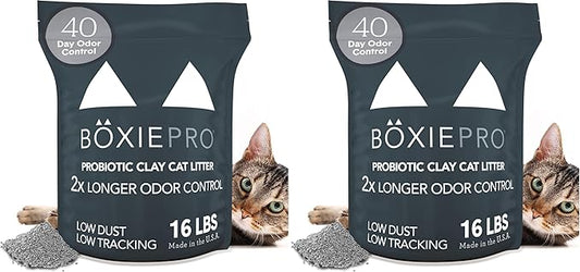 Boxie® Probiotic 40 Day Natural Odor Control Cat Litter, 16lb Clumping Clay Kitty Litter (Pack of 2)