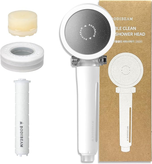 Filtered Handheld Shower Head with Vitamin C & Sediment Filter, High Pressure Water Flow, Water Saving, Reduces Chlorine for Dry Skin & Hair, On/Off Switch, Made in Korea, Spa-Like Shower- Pure White
