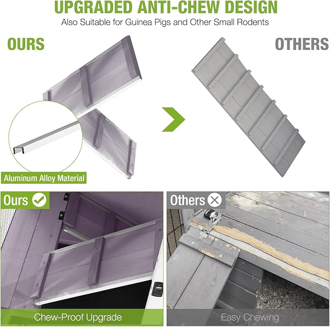 GUTINNEEN Large Rabbit Hutch Indoor with Chew-Proof Ramp, 47" Wooden Bunny Cage Guinea Pig Cages with Casters, Leak-Resistant Trays for Rabbits, Guinea Pigs, Small Animals