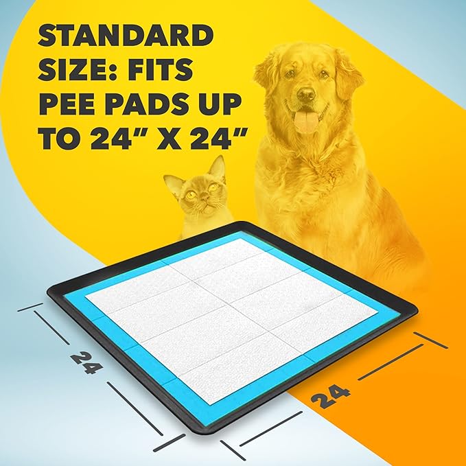TidyFriend 2 Pack Dog Pee Pad Holder Tray Fits for 24” x 24” Wee Wee Pee Pads - Stable Grip, Raised Edges, Quick-Wipe Silicone Surface Dog Potty Tray Holder for Indoor Flooring Protection (Black)