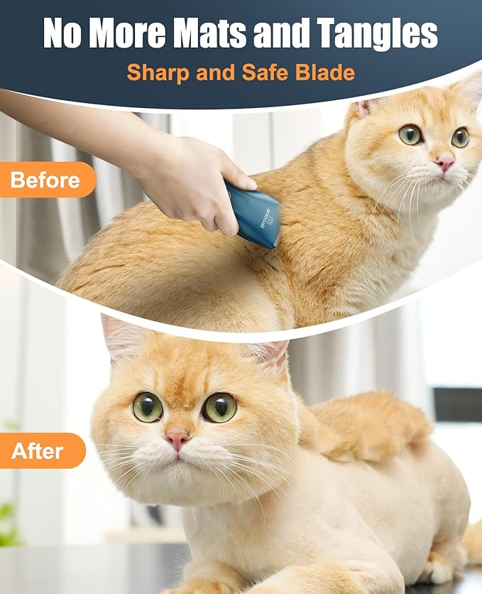 oneisall Pet Clipper for Cat Matted Hair, Pet Shaver for Cats Quiet Pet Clippers Waterproof Cordless Cat Clippers for Matted Hair Long Hair with Storage Bag (Green)
