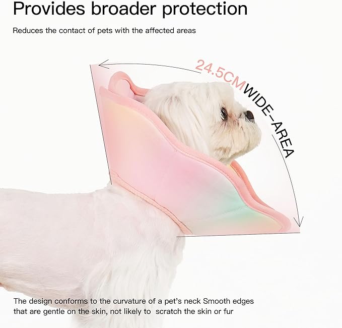 Touchdog Foldable Dog Cone Collar for Cats & Dogs - Adjustable Soft Recovery Collar with Waterproof PU Coating, Lightweight Design, 24.5cm/9.6in Wide Barrier (Pink Gradient Color, L)