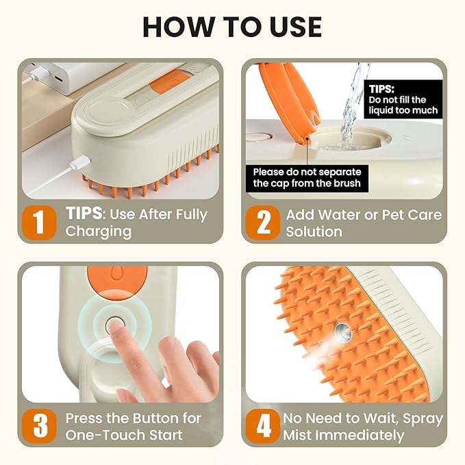 Cat Steam Brush for Shedding, Pet Steam Brush for Cats and Dog, 4 in 1 Rechargeable Cat Hair Brush, Spray Anti-Static, Massage, Cleaning, Shedding & Combing All In One, for Long & Short Haired Pets!