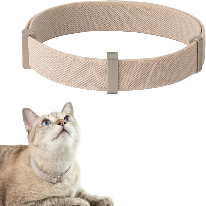 Safety Cat Collar Pro - U.S. IDA Gold Awarding Design, Elastic Quick Release Cat Collar with Buckle Non Breakaway - Lightweight for Kitten All Small Large Cats (Linen, M 7.9-15.7")