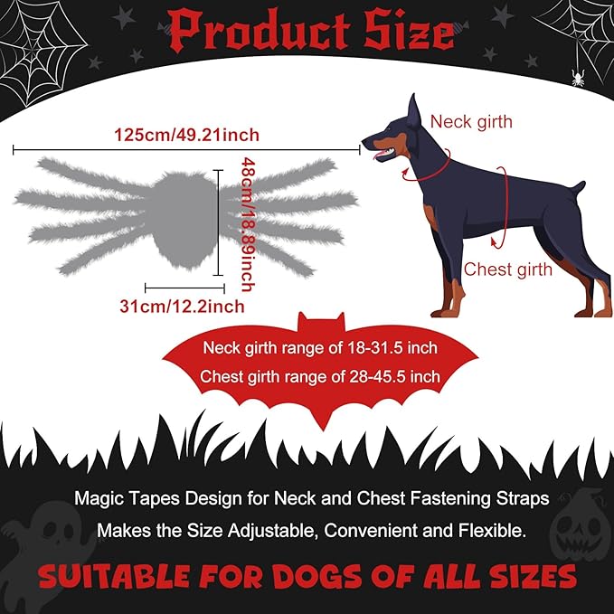 OurWarm Large Dog Halloween Costume, Dog Spider Costume with 64 LED Purple Lights, Furry Funny Halloween Costumes for Large Dogs Pets Clothes Puppy Outfits Cosplay Halloween Party Decor