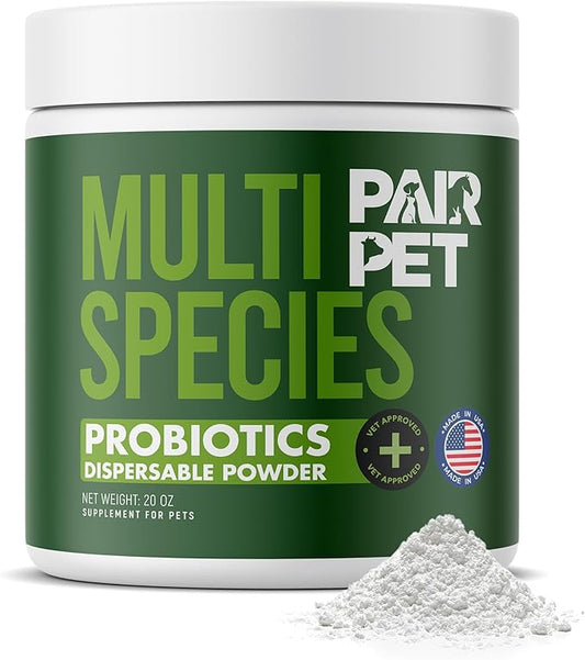 Pet Probiotics for Dogs, Cats, Horses, Goats, Cows & Pigs | Multi Species Dispersible Powder | Supplements for Digestive Health | Cat & Dog Probiotics | Vet Approved & Made in USA | 20 oz | Pair Pet