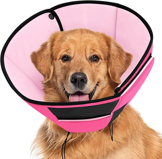 Large Dog Soft Cone Recovery Collar, Comfortable Dog Head Cone Collar for Large Dogs, Pet Surgery Cone Soft Neck Protector, Pink L