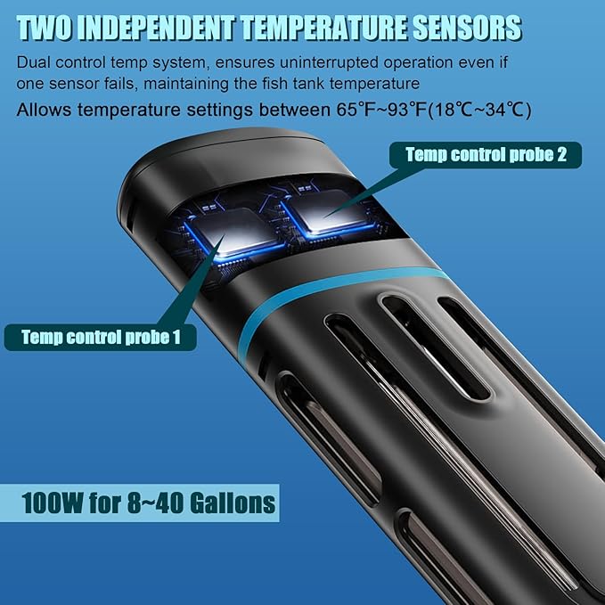 Electronic Aquarium Heater, 100W Small Fish Tank Heater, Adjustable Submersible Heater PID Temperature Control with LED Digital, Water Dry Automatic Shut Off for Fresh Seawater