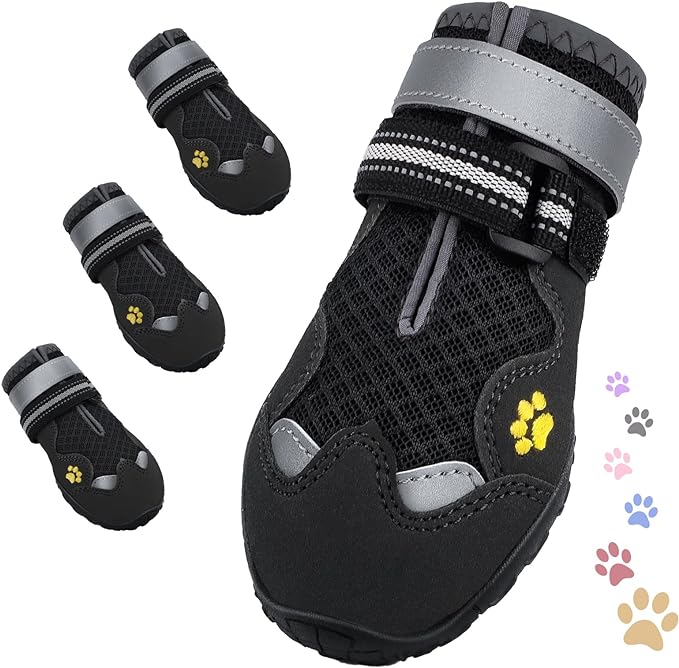 Dog Shoes for Large Medium Small Dog, Mesh Breathable Dog Shoes for Hot Pavement, Anti-Slip Dogs Boots Paw Protectors with Reflective for Outdoor Walking Indoor Hardfloors (Size 7)