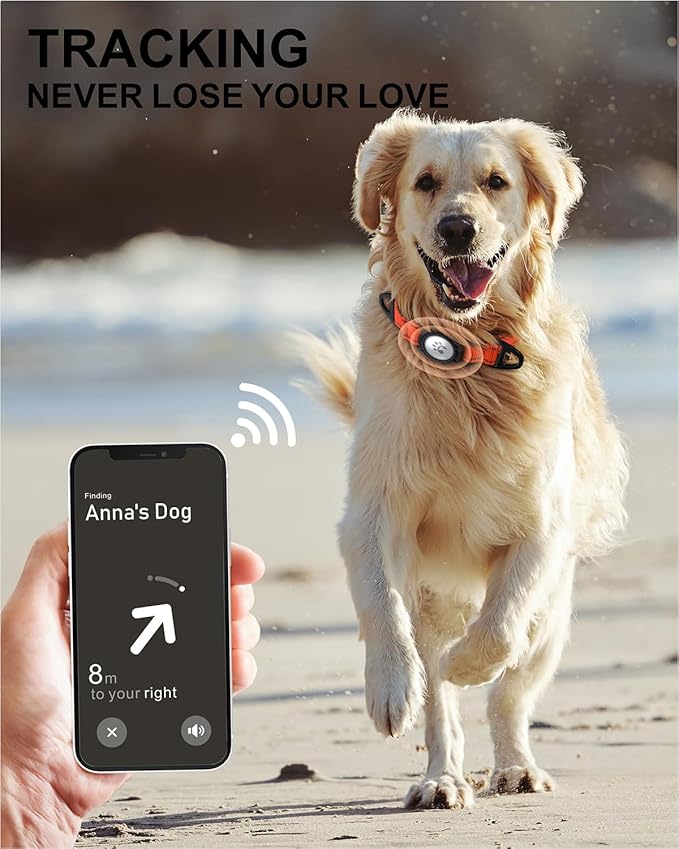 TagME Airtag Dog Collar,Waterproof Reflective Pet Collar with Airtag Holder,Soft Padded and Double D-Rings for Extra Large Dogs,Orange