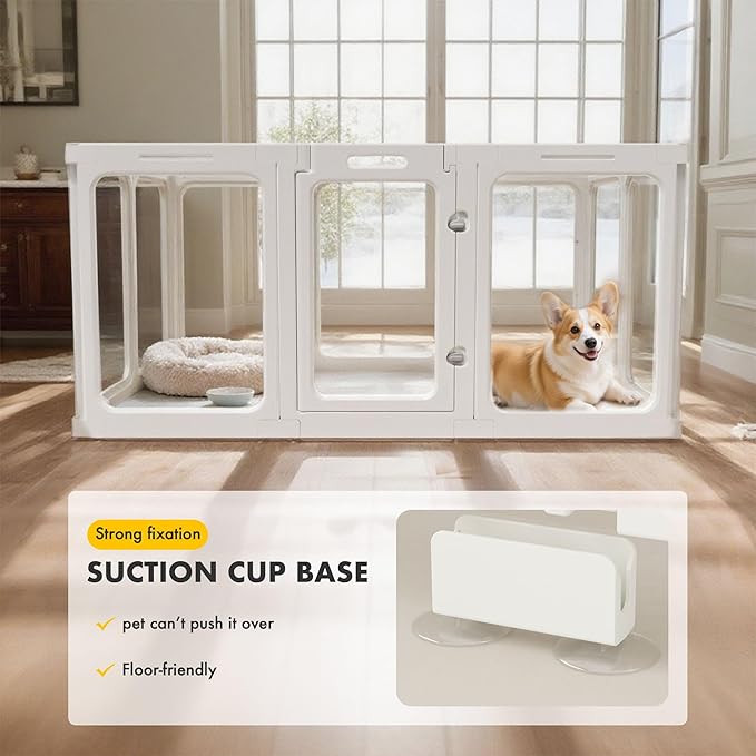 Acrylic Dog Playpen with Door, 24" 10PCS Clear Pet Play Pen Indoor for Small Animals, Transparent Puppy Fence Kennel Rabbit Ferret, Doggie Cages Yard Easy Assemble