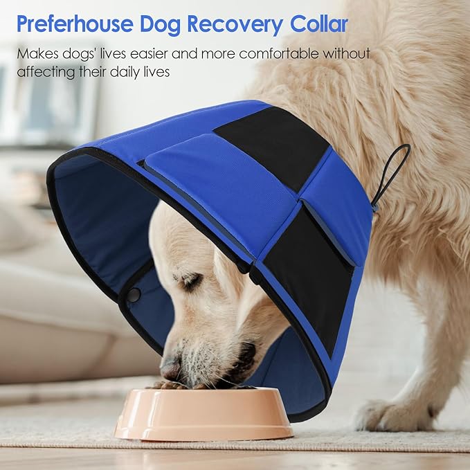 Large Dog Soft Cone Recovery Collar, Comfortable Dog Head Cone Collar for Large Dogs, Pet Surgery Cone Soft Neck Protector, Blue L
