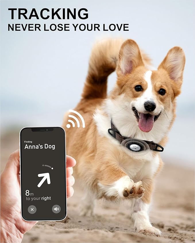 TagME Airtag Dog Collar,Waterproof Reflective Pet Collar with Airtag Holder,Soft Padded and Double D-Rings for Small Dogs,Brown