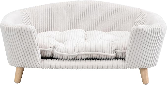 Christopher Knight Home Elroy Orthopedic Dog Bed, Elevated Dog Sofa Bed for Small Dog, Supportive Foam Pet Couch Bed with Wooden Legs, Modern Pet Sofa Bed, Light Beige