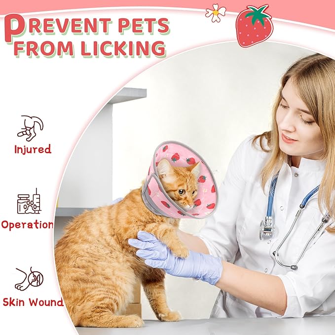 Cat Cone Collar Soft to Stop Licking, Adjustable, Foldable Lightweight Kitten Cones After Surgery Recovery for Cats & Kittens, Cat Cone Alternative (Pink, L)
