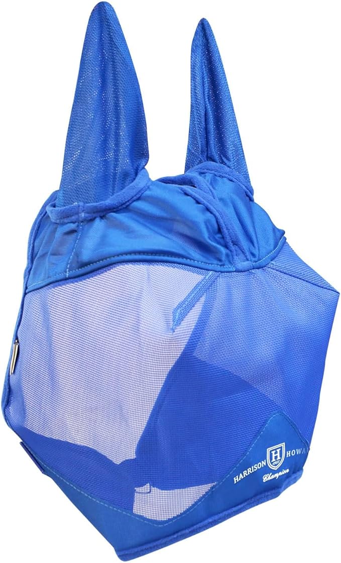 Harrison Howard UV-proof Multi-Function Fabrics Thick Fleece Padding Horse Fly Mask Half Face with Ears Signature Blue Horse Large