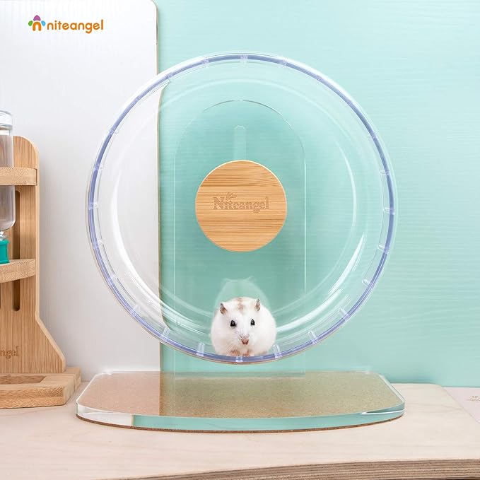 Niteangel Super-Silent Hamster Exercise Wheels: - Quiet Spinner Hamster Running Wheels with Adjustable Stand for Hamsters Gerbils Mice Or Other Small Animals (S, Transparent)