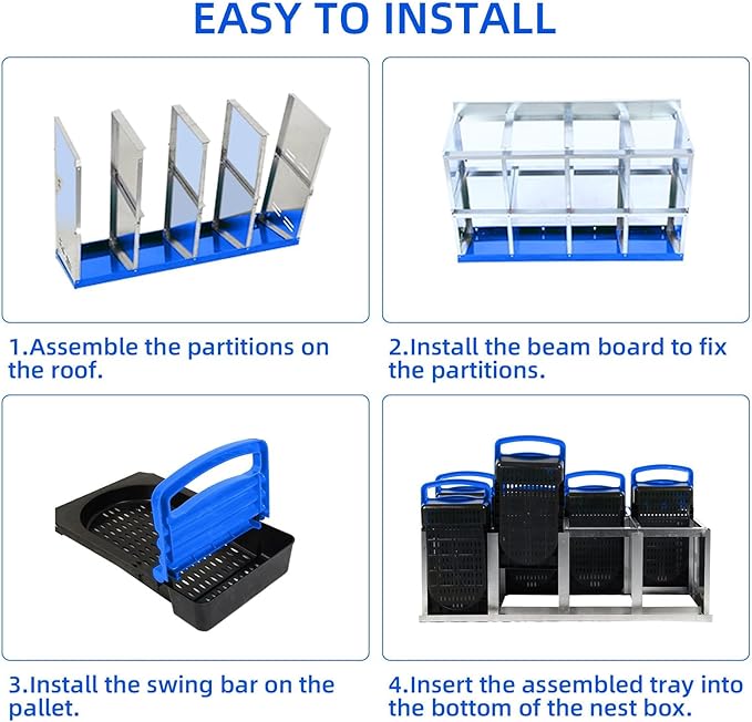 Chicken Nesting Boxes, 8 Hole Metal Chicken Laying Box with with Removable Trays and Roll Out Egg Collection for Chicken Coop, Blue