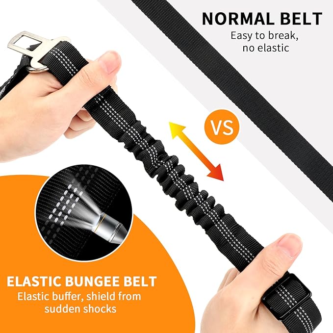 BWOGUE 2 Piece Dog Seat Belt for Car with Elastic Bungee Buffer Safety Seatbelt Car Headrest Restraint Wear Adjustable Metal Buckle Harness in Vehicle Travel for Pet
