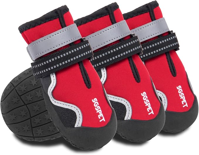Dog Shoes Winter Snow Boots for Large Size Medium Dogs Reflective Anti-Slip Paw Protectors for Rain Booties Hot Pavement Hardwood Floors Running Water-Resistant Dog Shoes(Red, 2# (2XS))