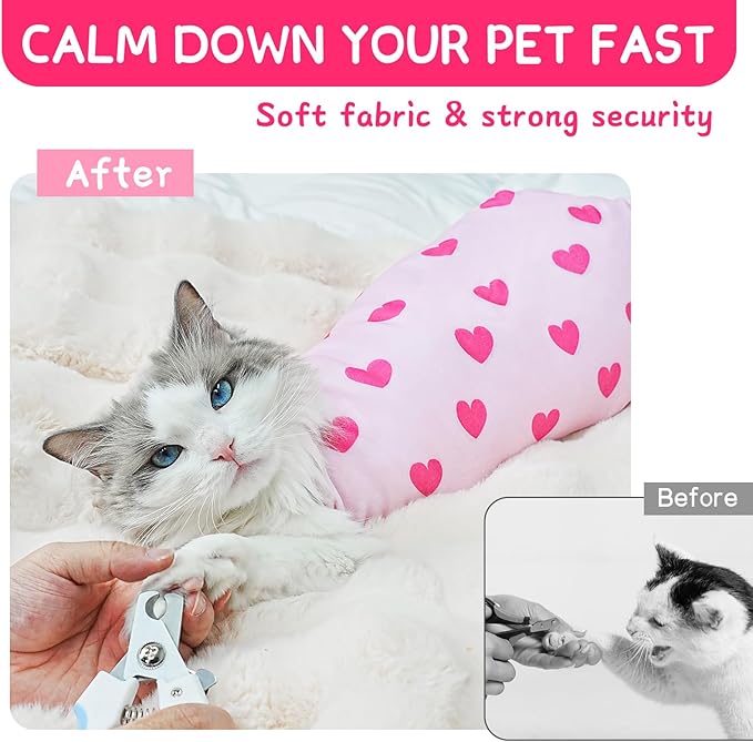 Cat Wrap for Cutting Nails, Self-Adhesive for Grooming, Anti-Scratch Cat Swaddle Wrap for Medicine, Nail Clipping, Teeth Brushing, Ear Cleaning
